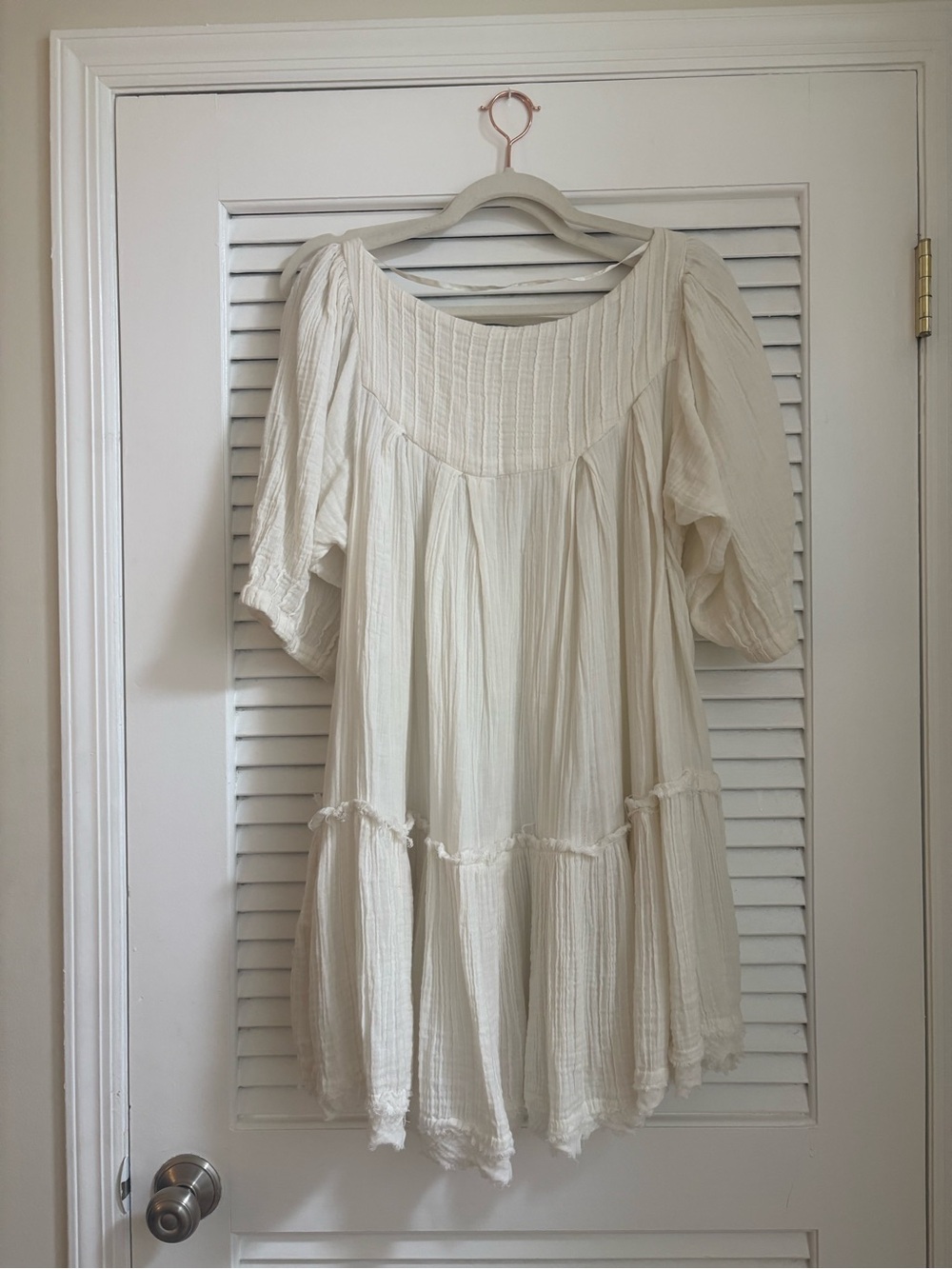 Free People Cream Boho Mini Dress Tiered Relaxed Fit - Picture 3 of 7